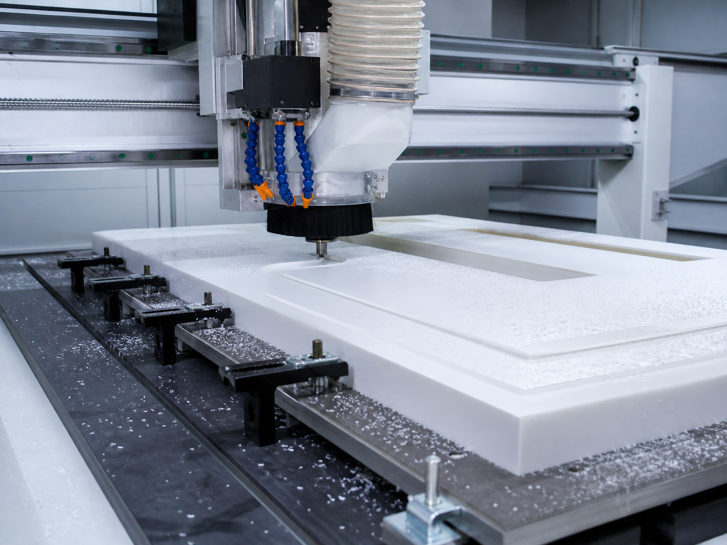 Automated machining of a polypropylene laboratory cabinet panel