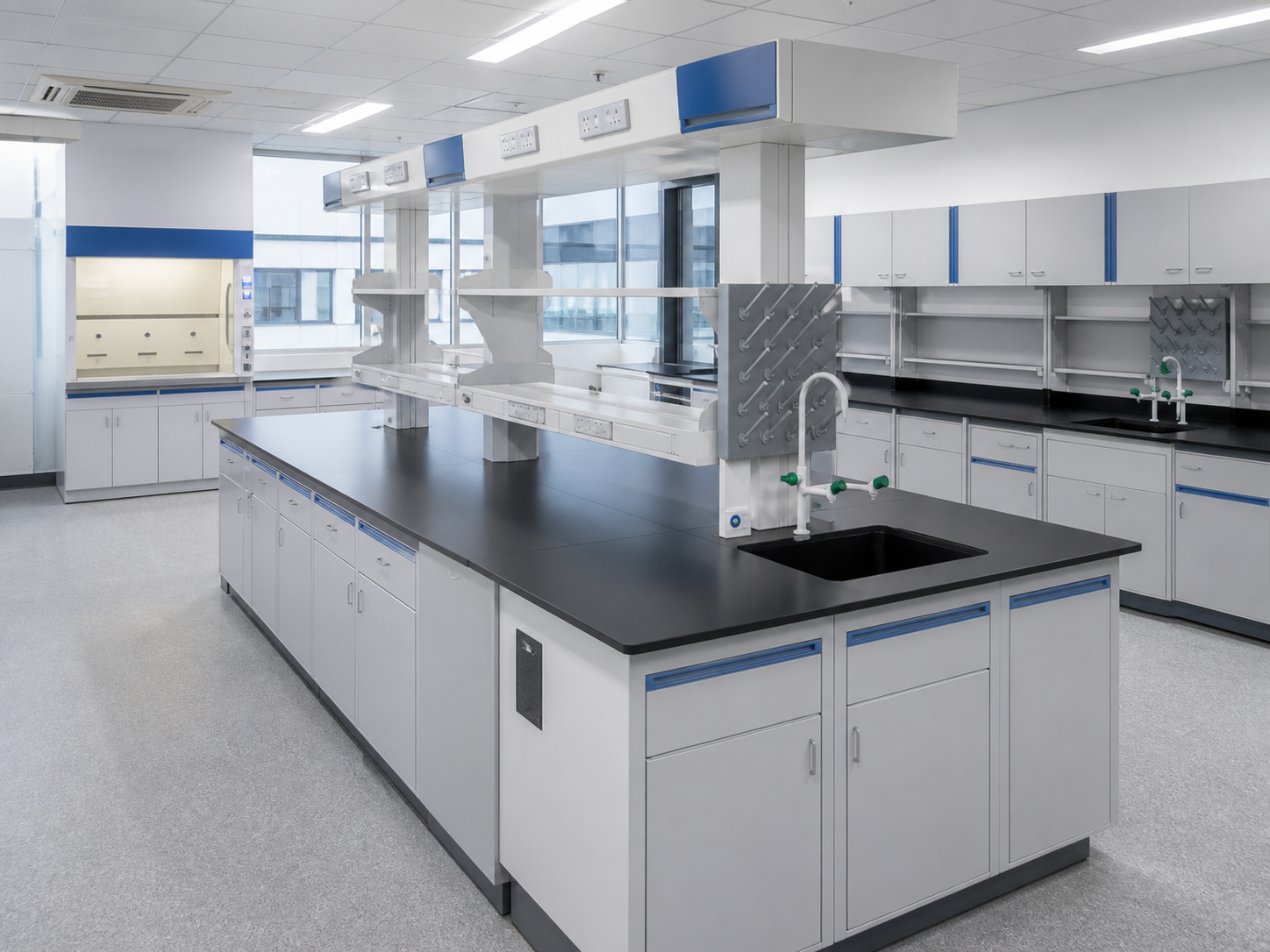 Custom PP and full-steel laboratory furniture installation